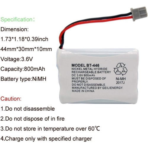 BT446 BT-446 Phone y Compatible with Uniden BBTY0503001 BT-1004 BT-1005 GE-TL26402 BT-504 CPH-488B
