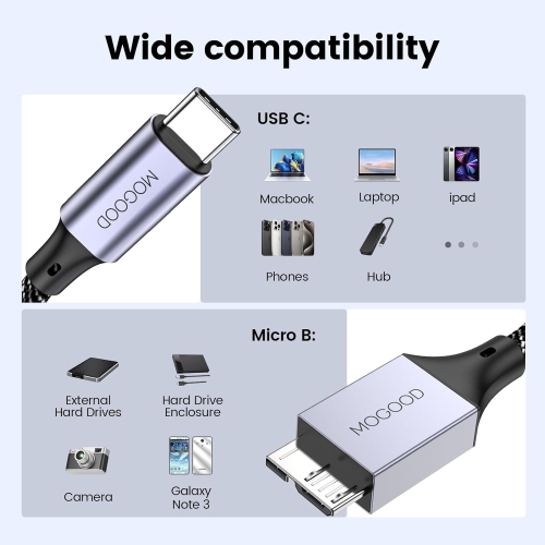 USB C Male to ro B Cable(1M), ro B to USB3.0 C Male Cable, USB C to ro B Hard Drive Cable Compatible