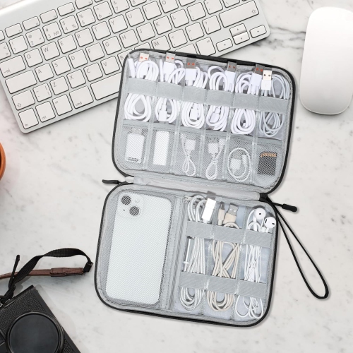 Travel Electronic Organizer Double Layer Cable Organizer Bag Portable Storage Case for Cable Cord,Phone,Charger,Power