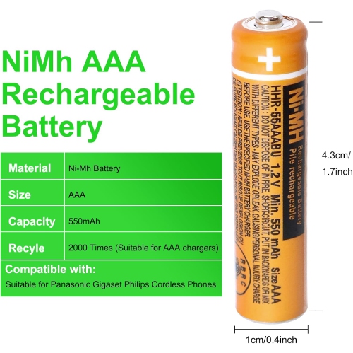 6 Pack HHR-55AAABU NI-MH AAA Rechargeable ies for Panasonic 1.2V 550mAh AAA Rechargeable y for Cordless