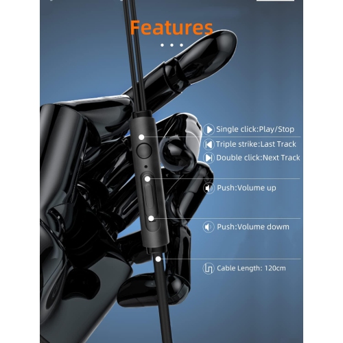 Écouteurs avec fil USB de type C MAS CAENEY TI3, écouteurs bouton USB-C, écouteurs avec sonnerie pour Samsung S20, Huawei P30 P40,