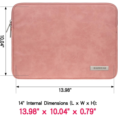 RAINYEAR 14 Inch Laptop Sleeve Protective Case PU Suede Leather Zipper Padded Cover Water Resistant Carrying Bag