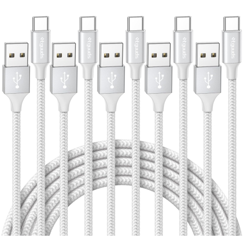 ETGUUDS  USB C Cable 6Ft, 5-Pack USB A to USB C Charger Cable, Fast Charging Cord Type C Braided for Iphone 15 Pro In White