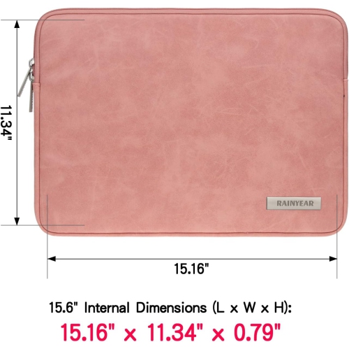 RAINYEAR 15.6 Inch Laptop Sleeve Protective Case PU Suede Leather Zipper Padded Cover Water Resistant Carrying Bag