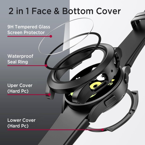 for Galaxy Watch FE 40mm/ Galaxy Watch 5 40mm/ Galaxy Watch 4 40mm Waterproof Screen Protector Case, Hard PC