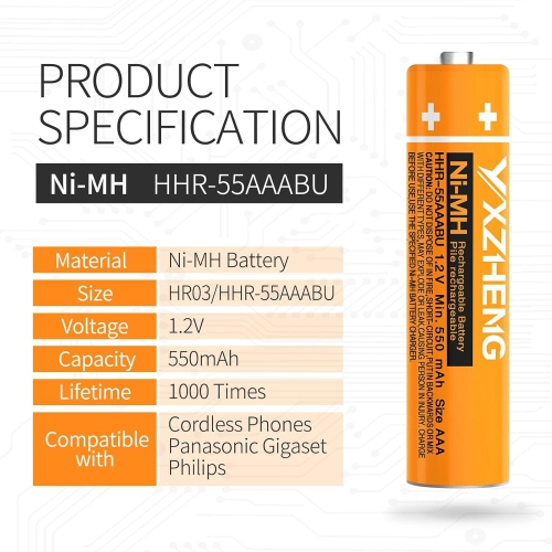 HHR-55AAABU de 4/6/8 1,2&nbsp;V Remplacement AAA Ni-MH y de 550&nbsp;mAh pour téléphone sans fil de Panasonic Haut-parleur DECT