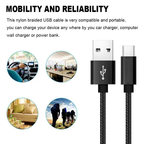Câble USB de type C, [paquet de 2] 6 pi; Câble USB-C tressé en nylon pour S10 S9 S8 Plus Note 9 8, Pixel, Moto Z,