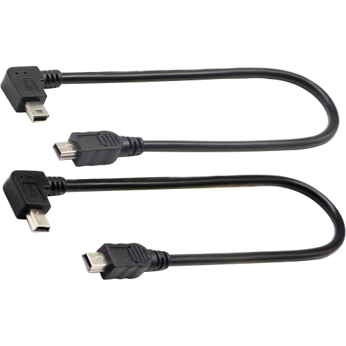 (2-Pack) USB 2.0 Mini B Male Extender Cable, 90 Degree Right & Left Ang USB 2.0 Mini B Male to Male