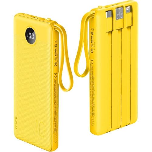 Portable Charger with Built-in Cables, 10000mAh Display USB C Power Bank, Slim Travel y Pack with 5