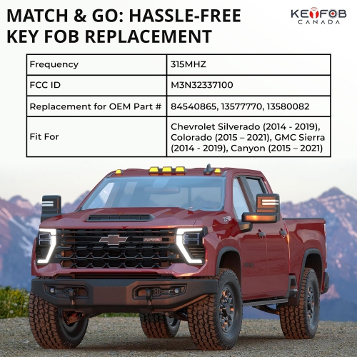 -1 Key Fob Keyless Entry Remote Start 4 Buttons for Chevy Silverado Colorado GMC Sierra with y