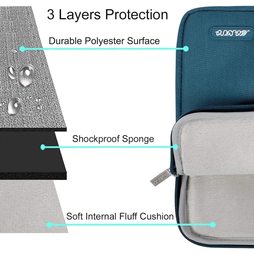 Housse pour portable compatible avec ordinateur portatif 13.3 po, étui vertical en polyester avec pochette, bleu sarcelle foncé