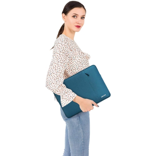Housse pour portable compatible avec ordinateur portatif 13.3 po, étui vertical en polyester avec pochette, bleu sarcelle foncé