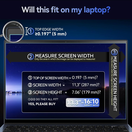 Magnetic Laptop Privacy Screen 13.3 Inch for 16:10 Computer Monitor, 13" Removable Anti Glare Protector Blue Light