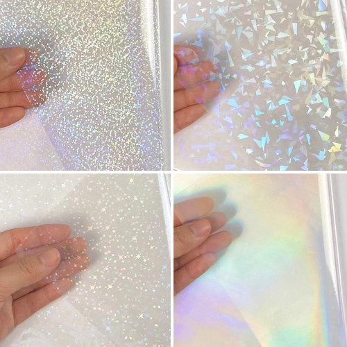 40 Sheets Holographic Sticker Paper, A4 Size Clear Vinyl Self Adhesive Lamination Sticker 4 Styles 8x11.6in
