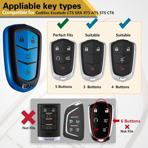 for Cadillac Key Fob Cover with Metal Braided Rope Keychain, Upgraded Soft TPU Surface Grain Key Case