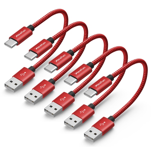 CLEEFUN  Short USB C Cable 1Ft, 5-Pack USB to USB C Cable Fast Charging, Type C Cable Braided Charger Cord for Iphone 15