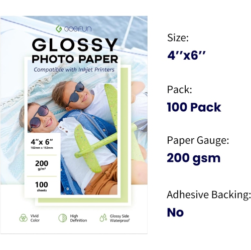 4x6 Photo Paper, Glossy Photo Paper 4x6 Inkjet Photo Printer Paper 100 Sheet, 200GSM Thick Photo Paper for Dye