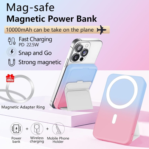 Chargeur portatif MAG-Safe, chargeur portable magnétique 10000&nbsp;mAh, chargeurs externes pliables y Pack PD 22,5&nbsp;W rapide