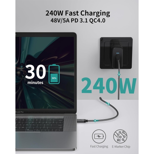 USB 4 Cable for Thunderbolt 4 Cable 40 Gbps 240W 5FT, 8K@60Hz 5K@60Hz 4K@144Hz, PD 3.1 Fast Charging