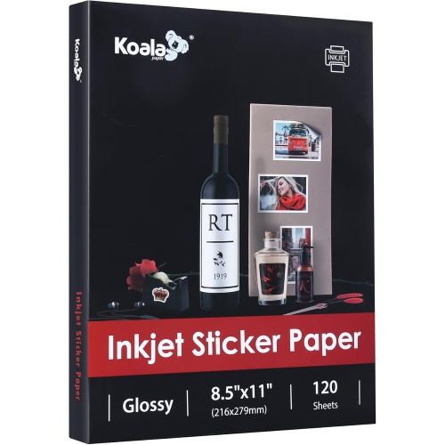 Koala – Papier autocollant glacé imprimable pour imprimante à jet d'encre, blanc, papier autocollant photo autoadhésif 8,5 x 11&nbsp;po,