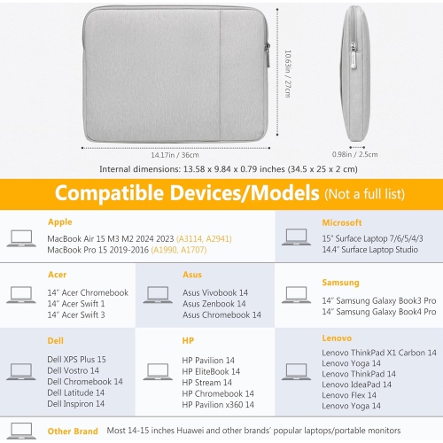 14-15 Inch Laptop Sleeve Bag Set for MacBook Air 15 M3 M2, MacBook Pro 15, 15 Surface Laptop, Dell XPS 15 Plus,