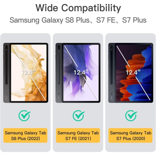 Case for Samsung Galaxy Tab S8 Plus 2022 / S7 FE 2021 / S7 Plus 2020 12.4-Inch with S Pen Holder, Slim Folio