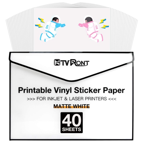 Vinyle imprimable pour imprimante à jet d'encre et imprimante laser – 40 feuilles de papier autocollant en vinyle blanc mat imprimable à jet d'encre,