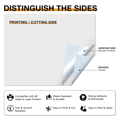Printable Vinyl for Inkjet Printer & Laser Printer - 40 Pcs Matte White Inkjet Printable Vinyl Sticker Paper, 8.5"x11"
