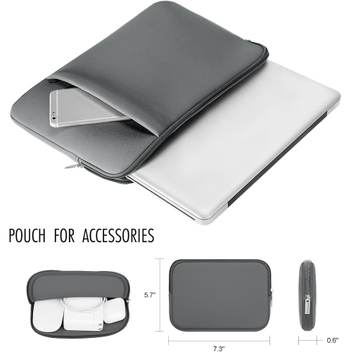 RAINYEAR 15 Inch Laptop Sleeve Protective Case Soft Fluffy Lining Bag with Pocket & Accessories Pouch, Compatible