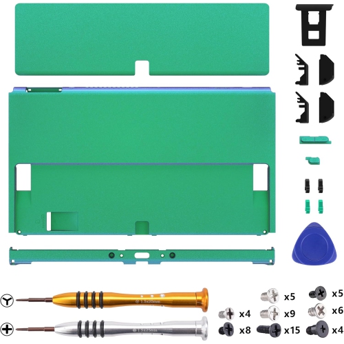 Chameleon Green Purple Console Back Plate DIY Replacement Housing Shell Case with Metal Kickstand