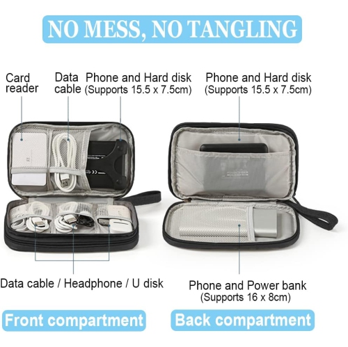 Petit sac organisateur de voyage électronique étanche Sac de rangement portatif double couche Sac de transport universel