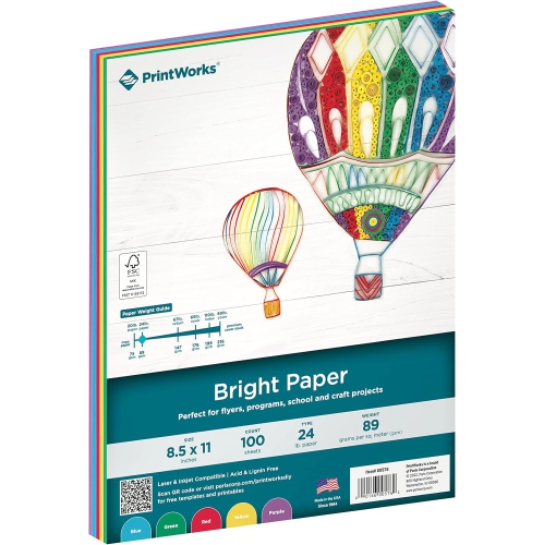 DOCUGARD  Printworks Bright Multipurpose Paper, 8.5 X 11-Inch, 24-Pound, Orted Colors, 100 Sheets (00576)