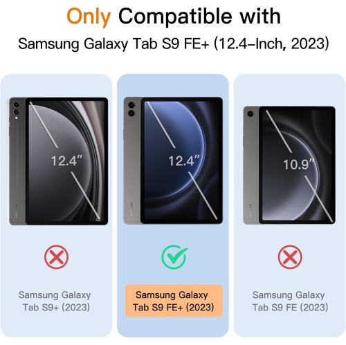 Case for Samsung Galaxy Tab S9 FE+ / S9 FE Plus 12.4-Inch with S Pen Holder, Soft TPU Tri-Fold Stand Protective