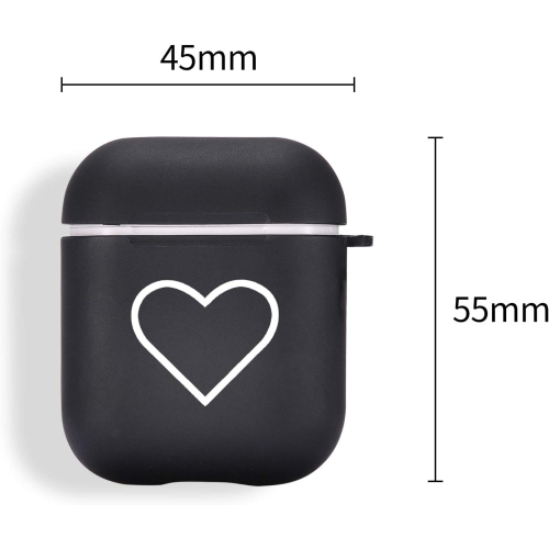 Couple étui pour AirPod 1&2 avec porte-clés + sac, étui noir Love Heart Cover Soft TPU Smooth Anti-poussière