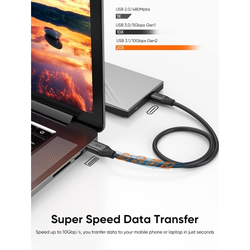 USB C to USB A Cable 1.6FT, USB C to USB 3.1 USB 3.2 Gen2 10Gbps USB A to C Data Cable, Fast Charging