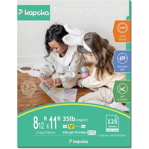 Papier photo glacé auto-adhésif, papier autocollant lustré 8,5 x 11, 6,1 mil, 125 feuilles
