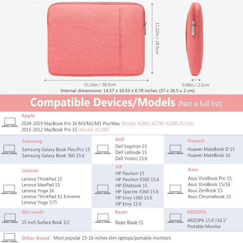 15-16 Inch Laptop Sleeve Compatible with MacBook Pro 16 M3/M2/M1 Pro/Max A2991 A2780 A2485 A2141 2024-2019, XPS