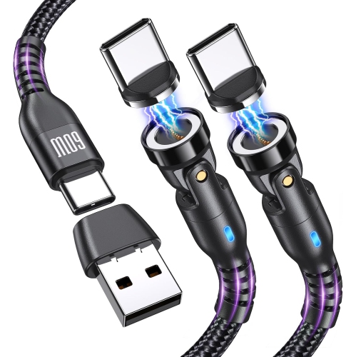 Câble de chargement magnétique USB-C 60&nbsp;W à chargement rapide, paquet de 2, chargeur magnétique de téléphone pivotant à 540° de type C