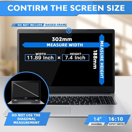 Laptop Privacy Screen 14 Inch, Privacy Screen 16 10 Compatible with Lenovo/HP/Envy/Dell/Acer/Asus/Thinkpad,16:10 Aspect