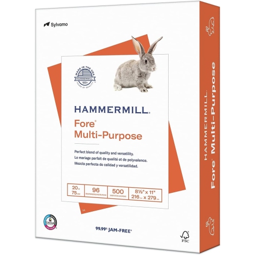 HAMMERMILL  Printer Paper, Fore Multipurpose 20 Lb Copy Paper, 8.5 X 11 - 1 Ream (500 Sheets) - 96 Bright, Made In