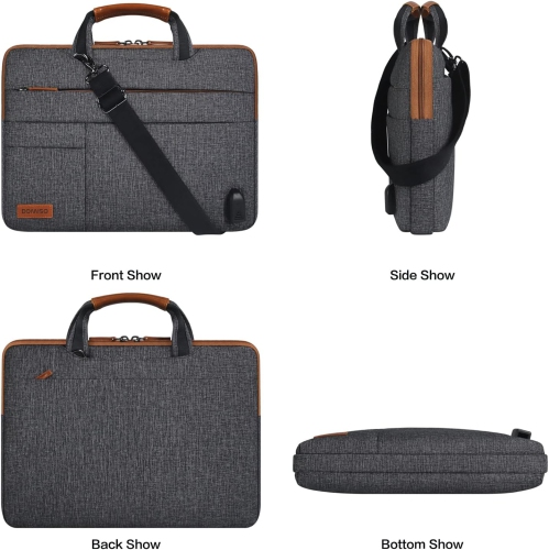 13 Inch Multi-Functional Laptop Sleeve Business Briefcase Messenger Bag with USB Charging Port for 12"-13"