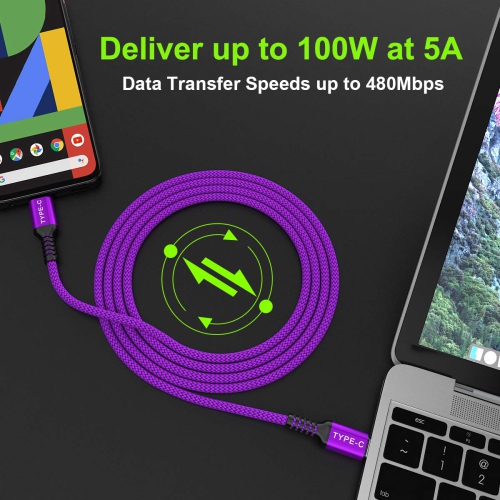 Câble 100 W USB type C à C 3,3 pi avec adaptateur USB, câble de chargement PD Power Delivery pour l'auto pour iPhone 16