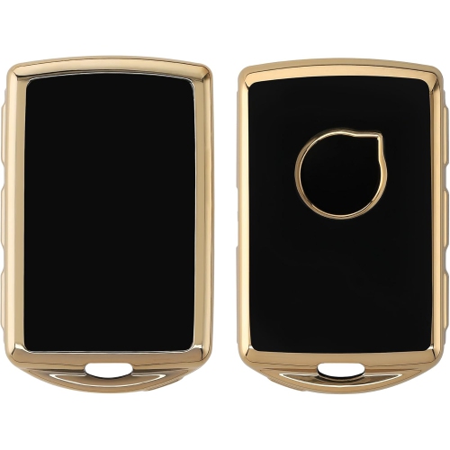 Key Cover Compatible with Volvo 4-Button car Key Keyless Go - Car Key Fob Case Protector - Black/Gold