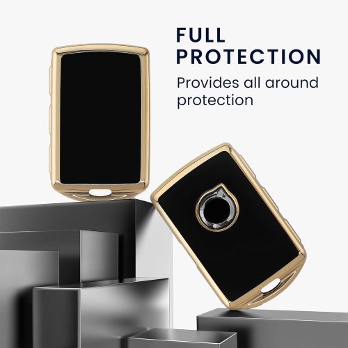 Key Cover Compatible with Volvo 4-Button car Key Keyless Go - Car Key Fob Case Protector - Black/Gold