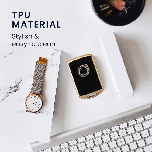 Key Cover Compatible with Volvo 4-Button car Key Keyless Go - Car Key Fob Case Protector - Black/Gold