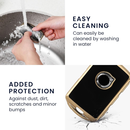 Key Cover Compatible with Volvo 4-Button car Key Keyless Go - Car Key Fob Case Protector - Black/Gold