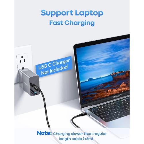 Long câble USB-C à USB-C [20&nbsp;pi, paquet de 1], câble de chargement USB 2,0 type C à type C de 20 pi, cordon tressé en nylon