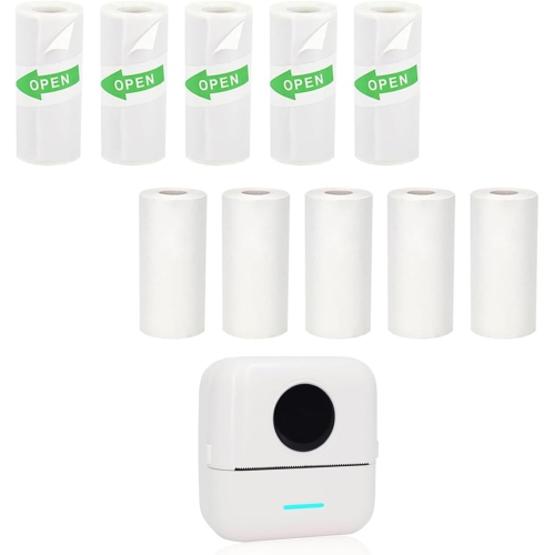 10Pcs Mini Printer Paper, 57 x 25 mm 5 Rolls Self Adhesive Thermal Paper Printable Sticker Paper and 5 Rolls White