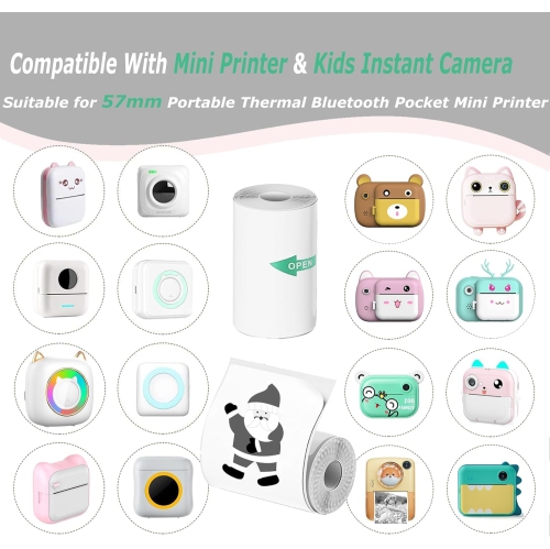10Pcs Mini Printer Paper, 57 x 25 mm 5 Rolls Self Adhesive Thermal Paper Printable Sticker Paper and 5 Rolls White