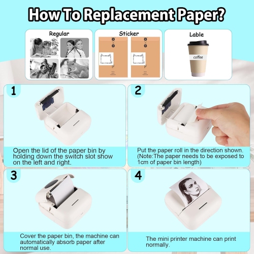 10Pcs Mini Printer Paper, 57 x 25 mm 5 Rolls Self Adhesive Thermal Paper Printable Sticker Paper and 5 Rolls White